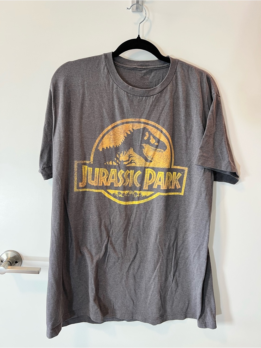 Jurassic Park Graphic Tee in Gray with Yellow Logo
